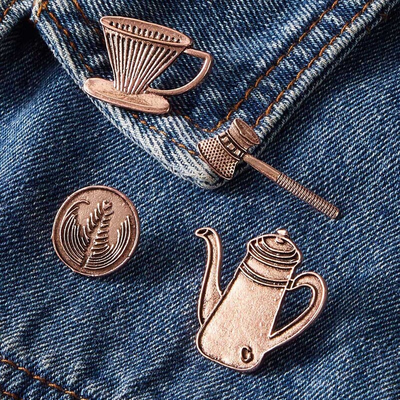 

4pcs Kettle & Cup Design Brooch, Gold