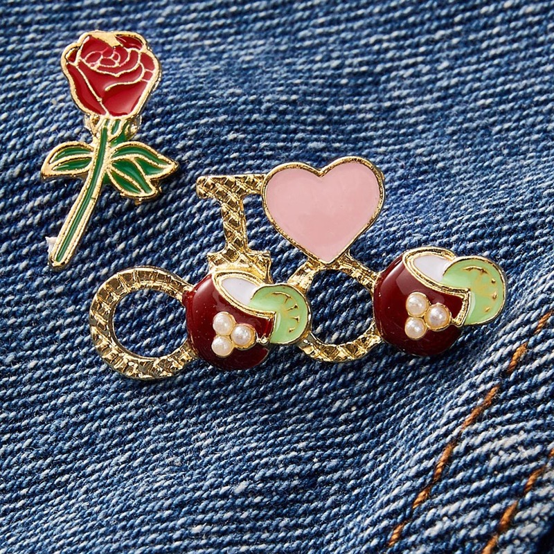 

2pcs Rose & Heart Pattern Brooch, Multicolor