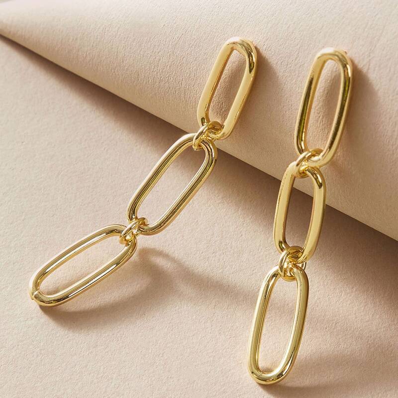 

1pair Metal Chain Design Drop Earrings, Gold