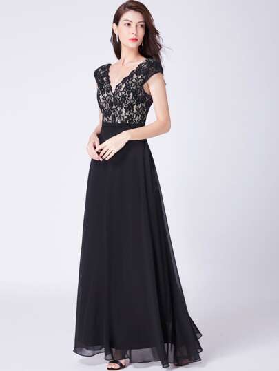 EverPretty Lace Bodice Flowy Maxi Formal Dress