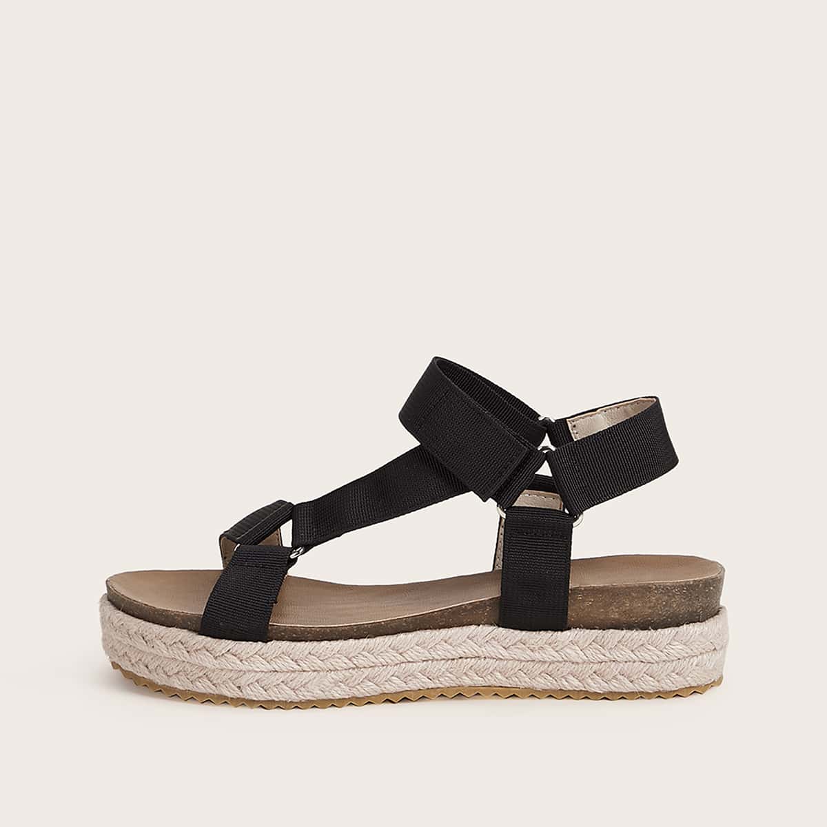 

Velcro Strap Espadrille Sandals, Black
