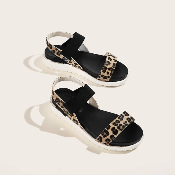 

Leopard Print Elastic Band Sandals, Multicolor