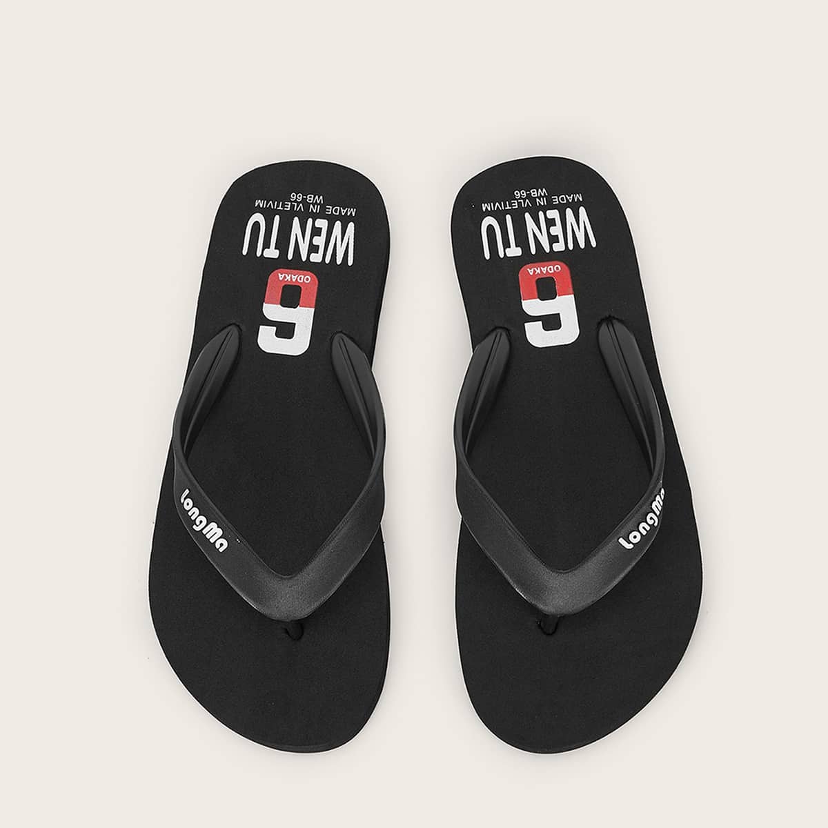 

Letter Graphic Flip Flops, Black