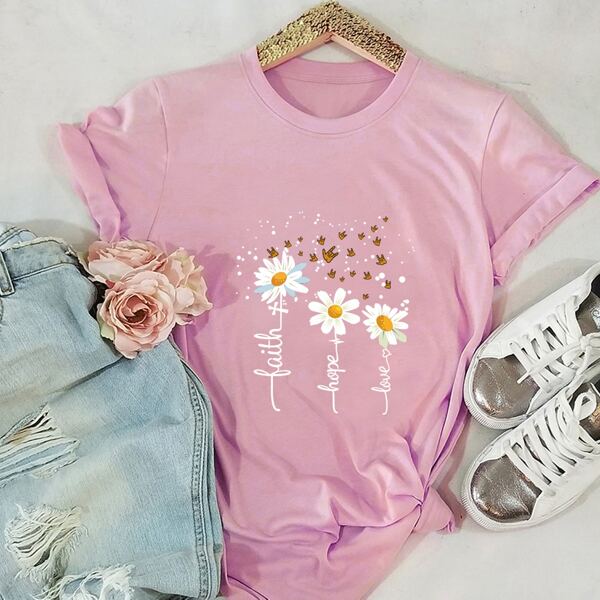 

Plus Floral And Letter Graphic Tee, Pink