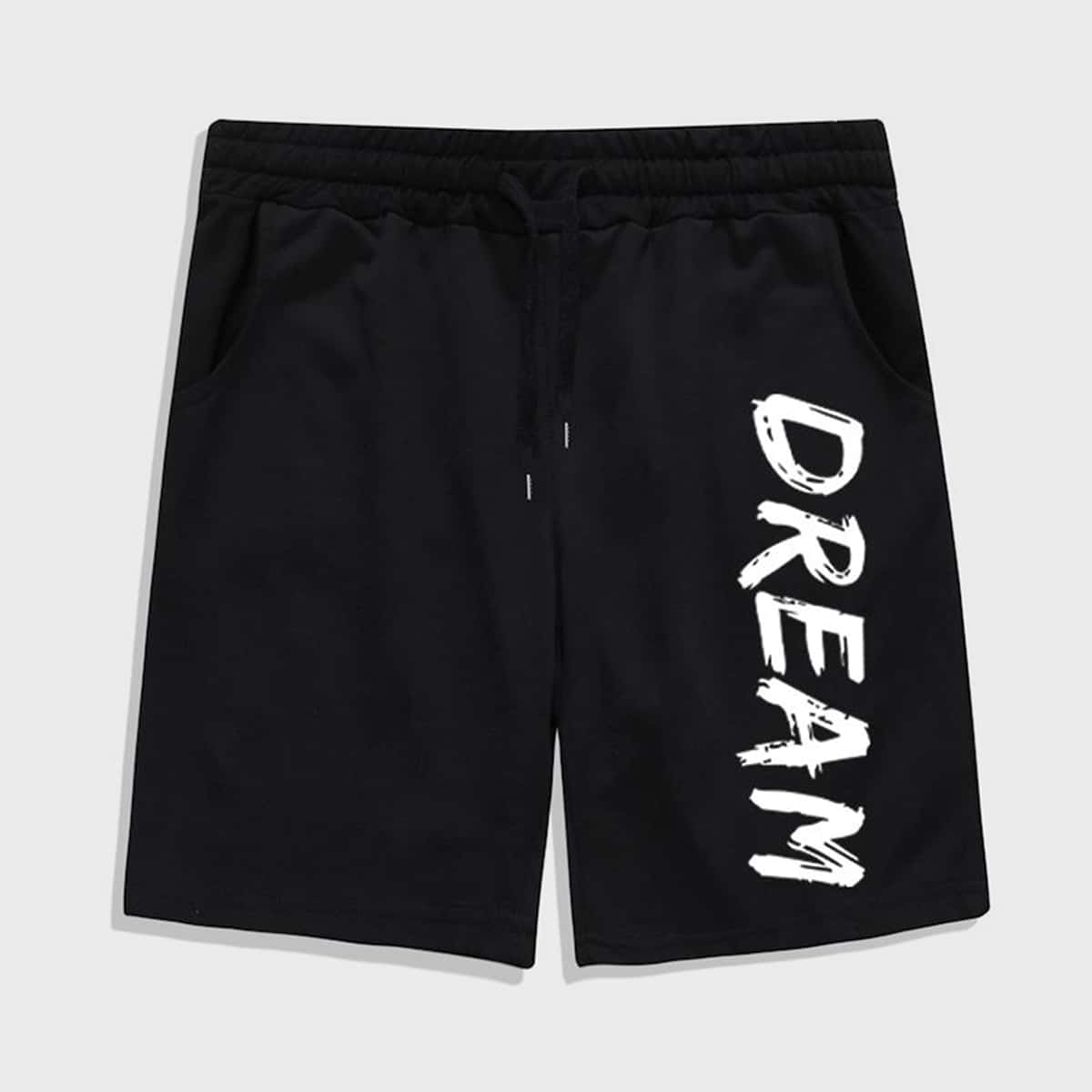 

Guys Letter Graphic Drawstring Track Shorts, Black