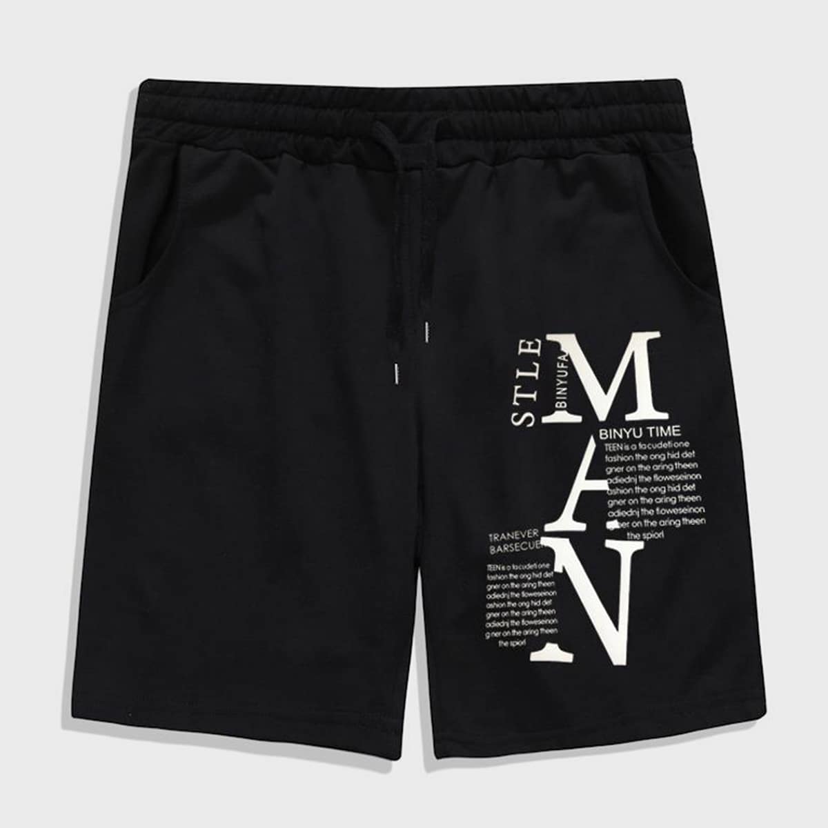 

Guys Letter Graphic Drawstring Track Shorts, Black