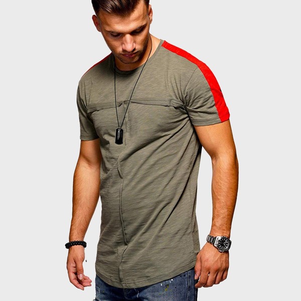 

Men Seam Detail Contrast Panel Tee, Army green