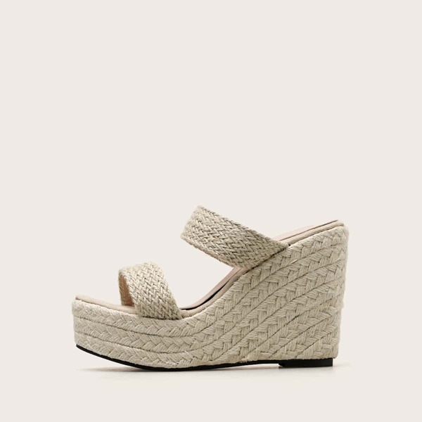 

Double Braided Strap Espadrille Wedges Mules, Khaki
