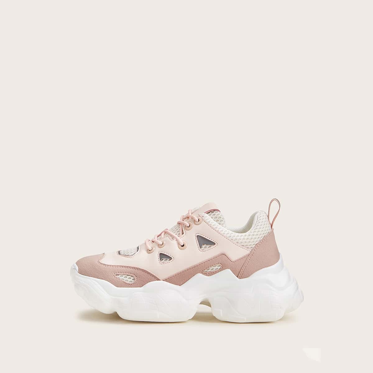 

Lace-up Front Suede Panel Chunky Sneakers, Pink