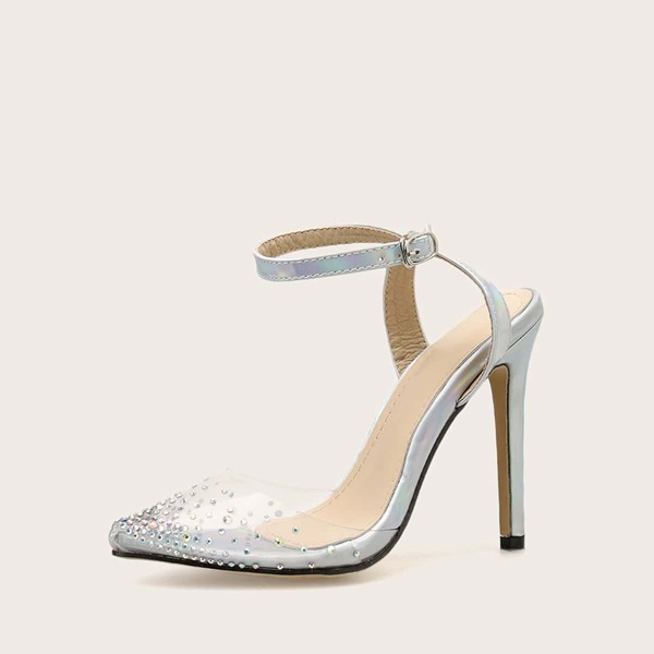 

Point Toe Rhinestone Decor Ankle Strap Stiletto Heels