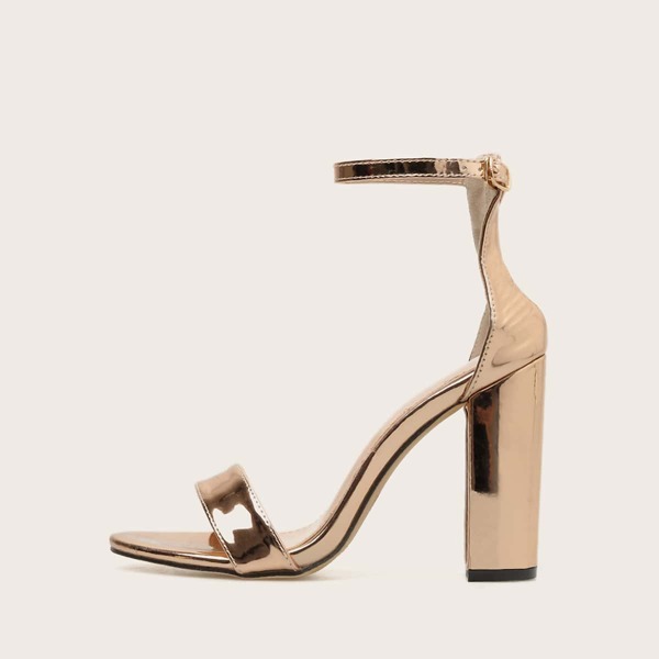 

Metallic Ankle Strap Chunky Heels, Gold