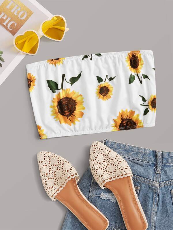 Sunflower Print Bandeau Top