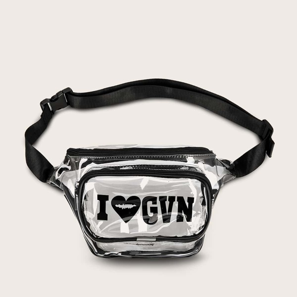 

Clear Letter Graphic Fanny Pack, Black