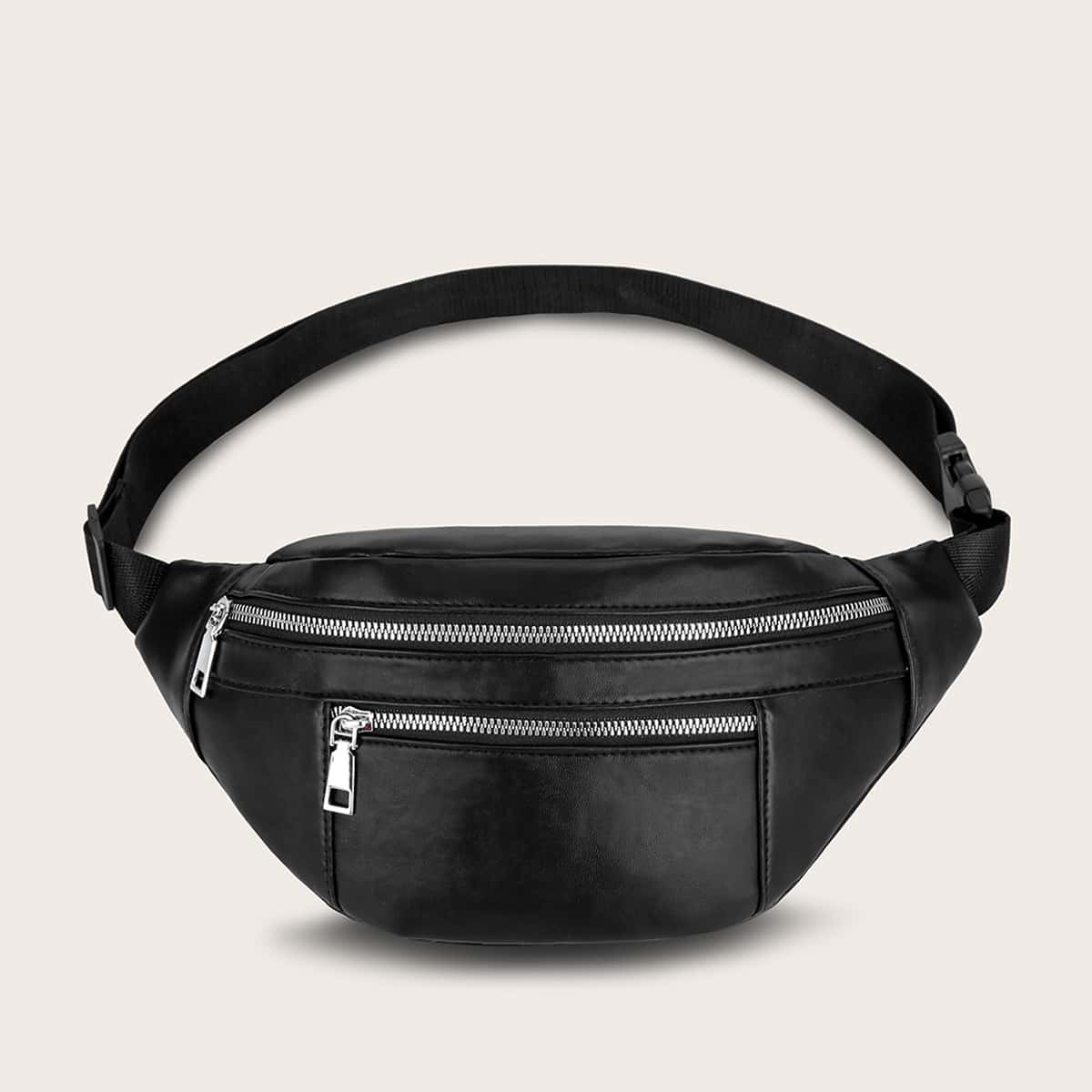 

Minimalist Double Zipper Fanny Pack, Black
