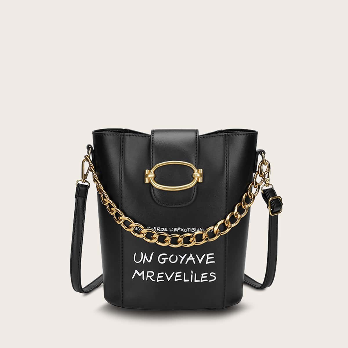 

2pcs Letter Graphic Tote Bag With Crossbody Bag, Black