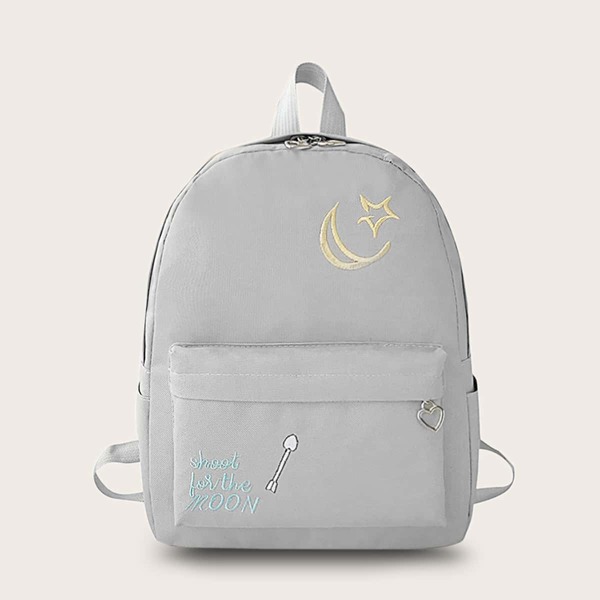 

Рюкзак с карманом, вышивкой луны, звезды, Серые