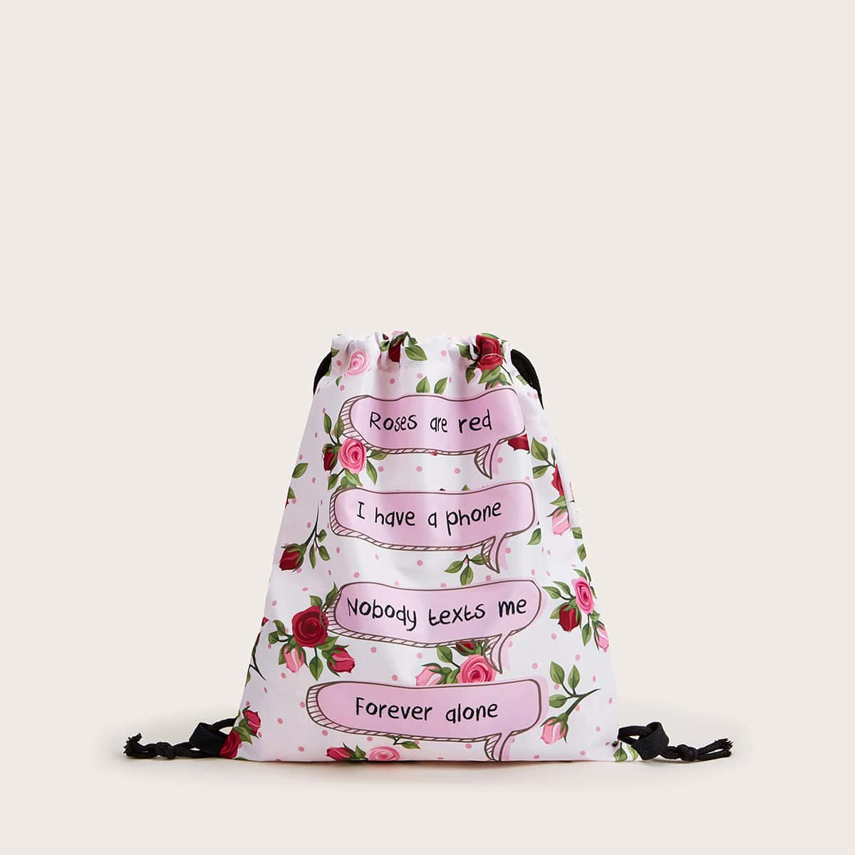 

Letter & Floral Pattern Drawstring Backpack, Multicolor