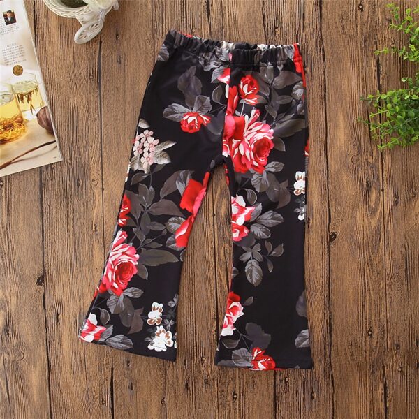 

Расклешенные брюки с цветочным принтом для девочек, Чёрный