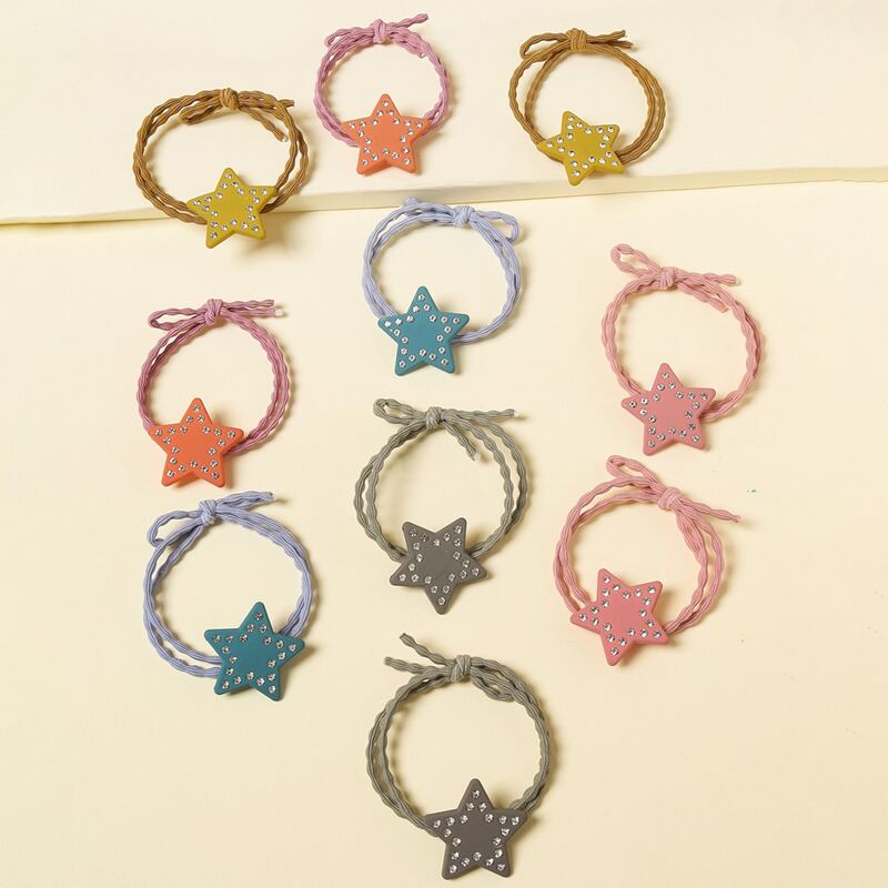 

8pcs Rhinestone Engraved Heart & Star Decor Hair Tie, Multicolor