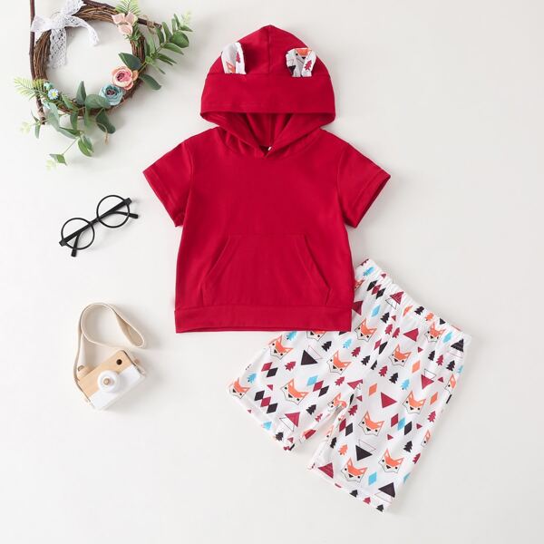 

Toddler Boy 3D Ears Design Hoodie & Shorts, Multicolor