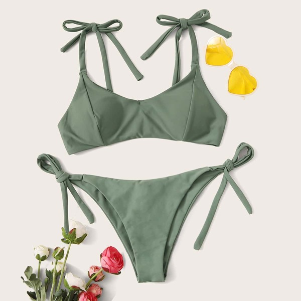 

Self Tie Thong Bikini Swimsuit, Green