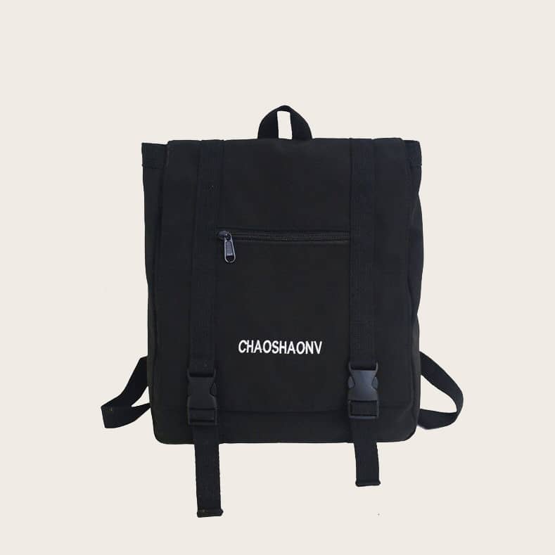

Letter Graphic Release Buckle Backpack, Black