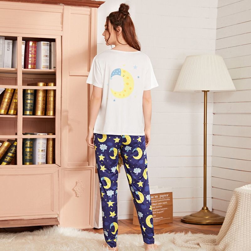 

Star & Moon Print PJ Set, Multicolor