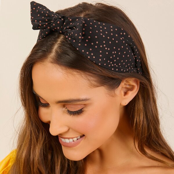 

Polka Dot Twist Detail Headband, Black