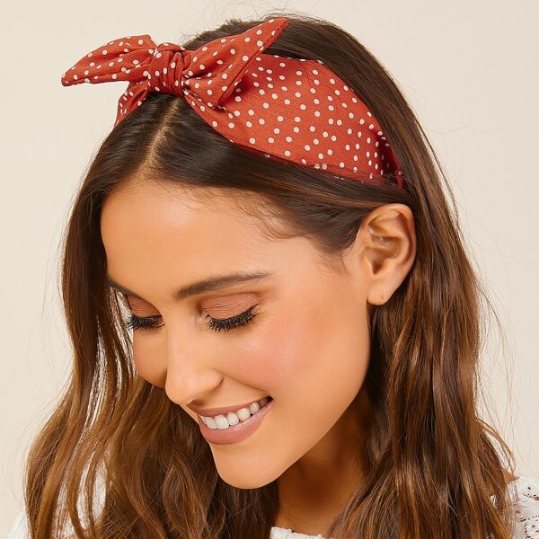 

Polka Dot Knit Detail Headband, Red