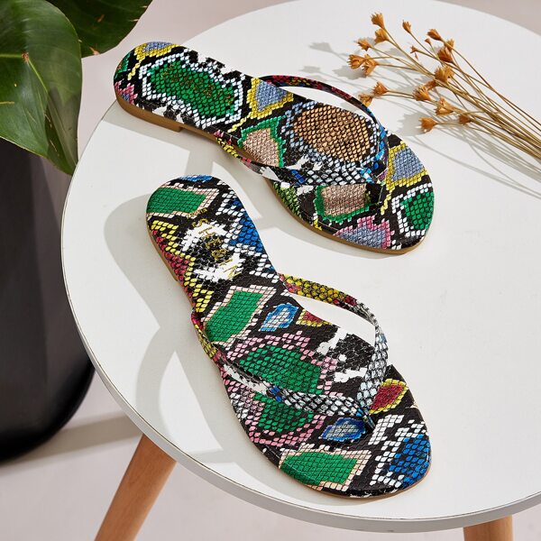

Snakeskin Print Flip Flops, Multicolor