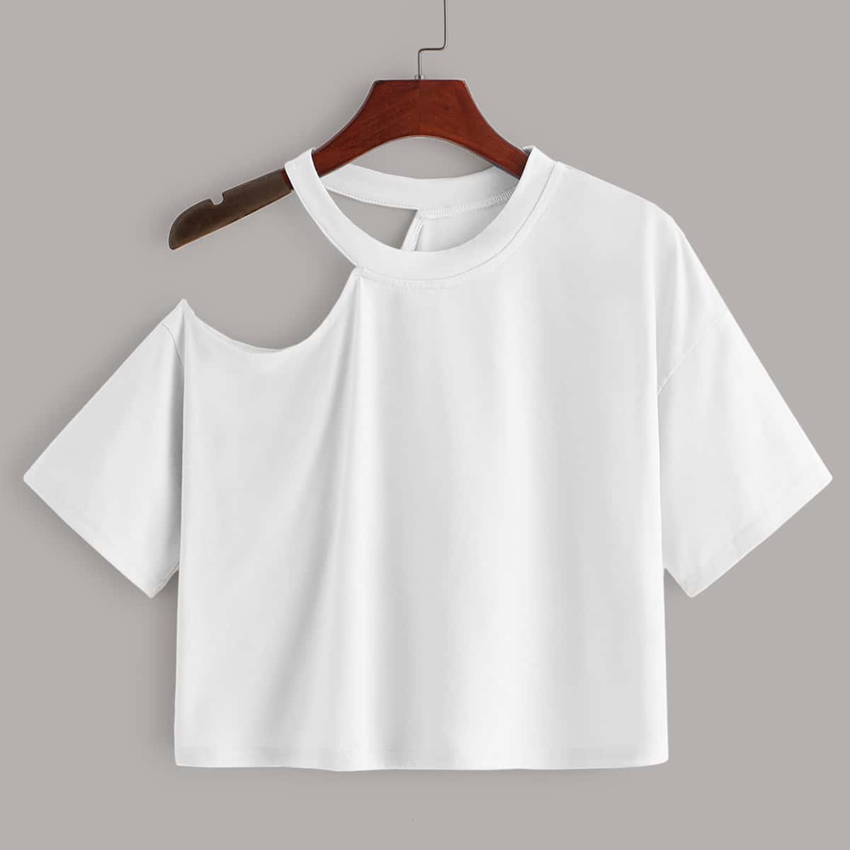 

Cutout Neck Crop White Tee