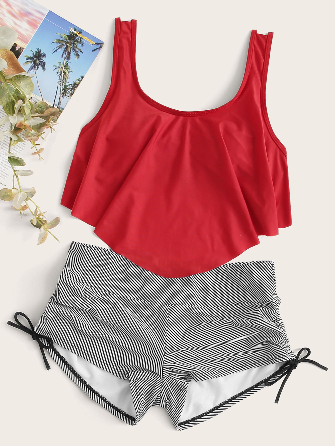 Striped hanky hem shorts bikini swimsuit Clearance