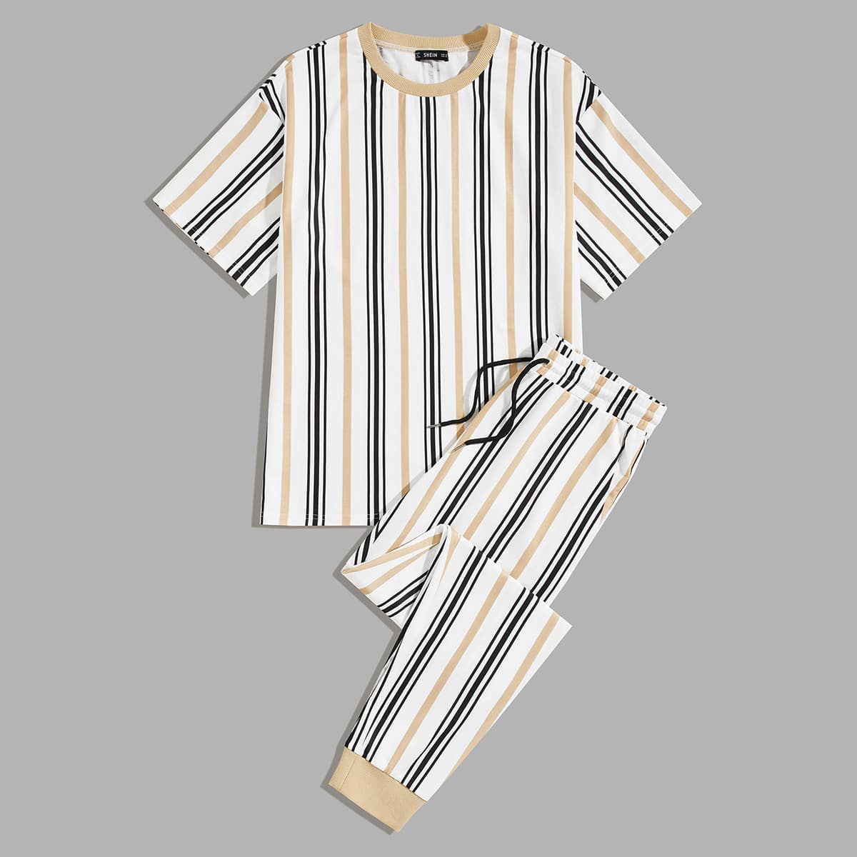 

Guys Striped Top & Drawstring Waist Sweatpants Set, Multicolor