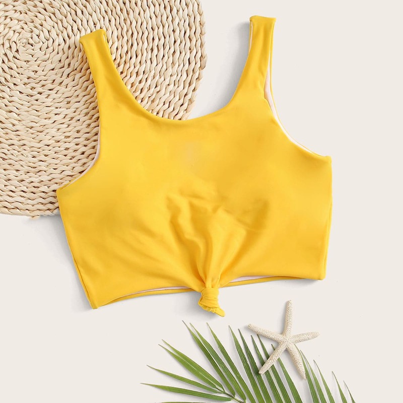

Knot Front Bikini Top, Yellow