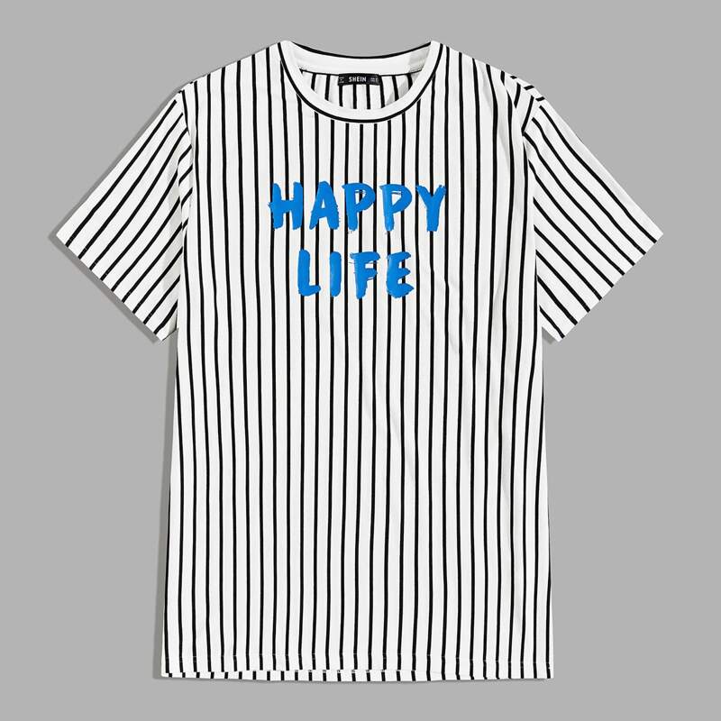 

Guys Slogan Graphic Striped Tee, Black and white