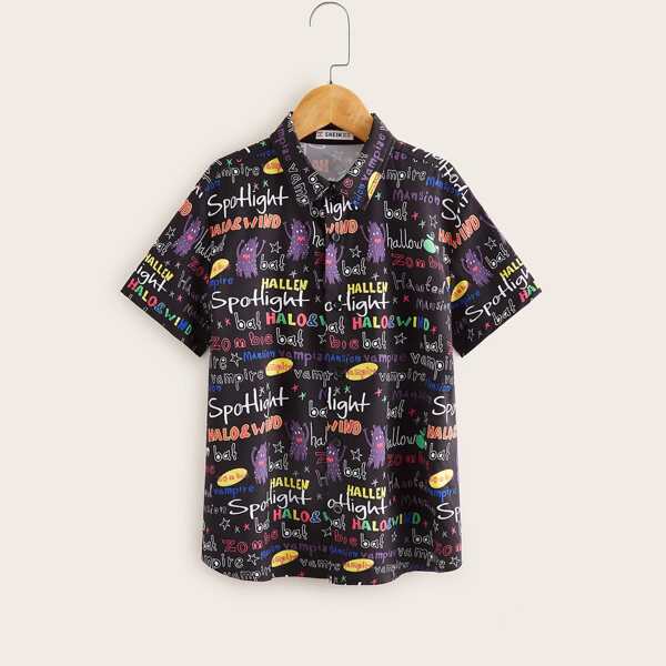 

Boys Allover Letter Graphic Shirt, Multicolor