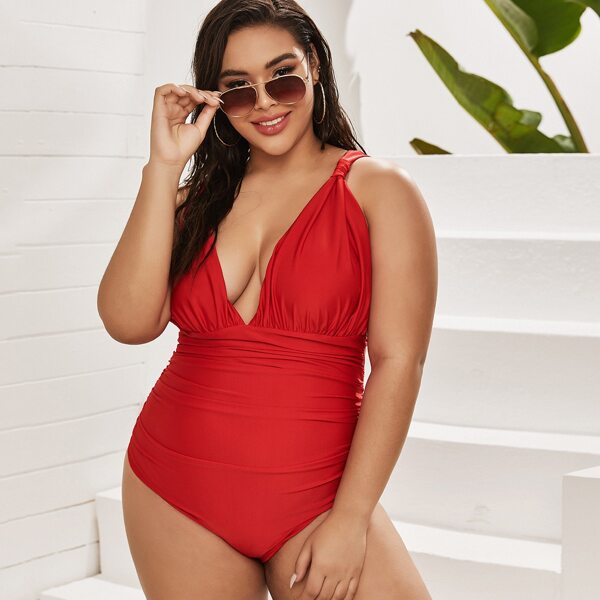 

Plus Ruched One Piece Swimsuit, Red