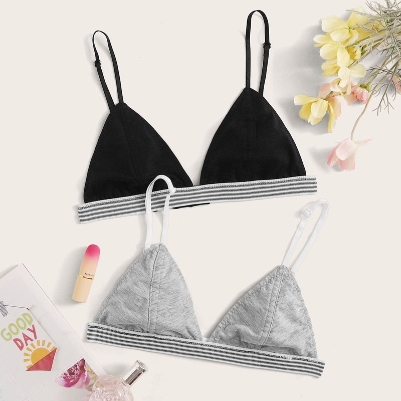

2pack Striped Tape Triangle Bra Set, Multicolor