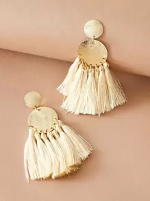 1pair Metallic Round Decor Tassel Fringe Drop Earrings - Multicolor - View 1