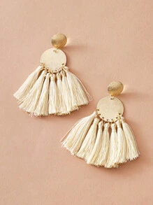 1pair Metallic Round Decor Tassel Fringe Drop Earrings - Multicolor - View 2