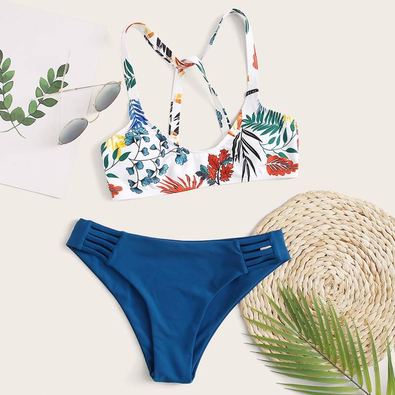 

Plants Cutout Bikini Swimsuit, Multicolor