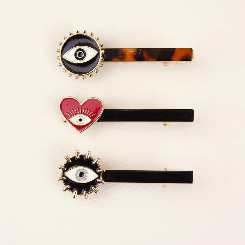 

3pcs Eye & Heart Decor Hair Clip, Multicolor