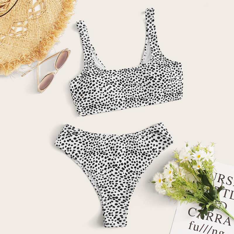 

Dalmatian High Leg Bikini Swimsuit, Black and white