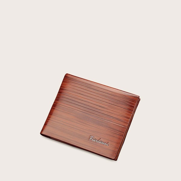 

Men Wood Grain Print Wallet, Brown
