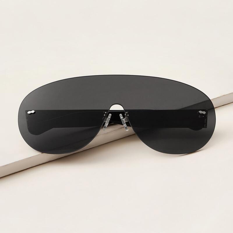 

Rimless Flat Top Shield Sunglasses, Black