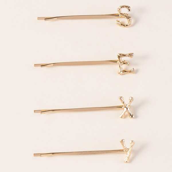 

4pcs Metallic Letter Decor Bobby Pin, Gold