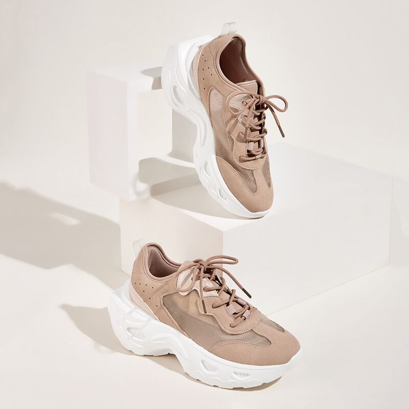 

Lace-up Front Mesh Panel Chunky Sneakers, Khaki