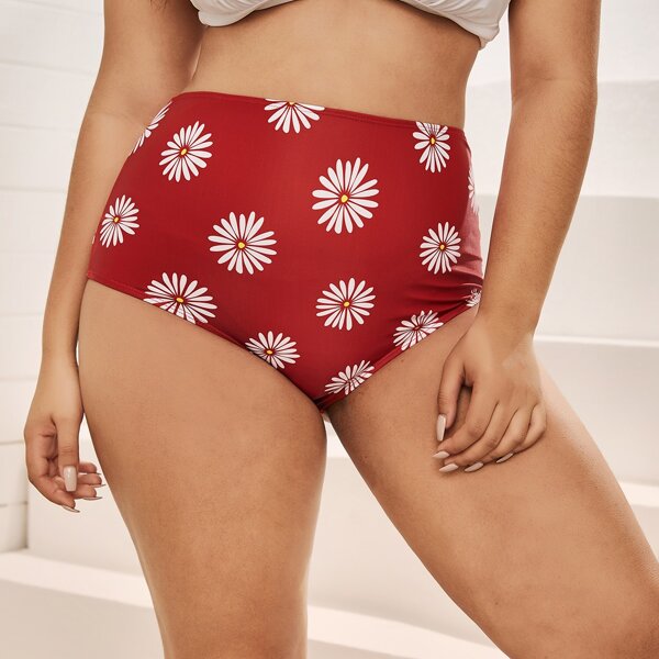 

Plus Daisy Floral High Waisted Bikini Panty, Red