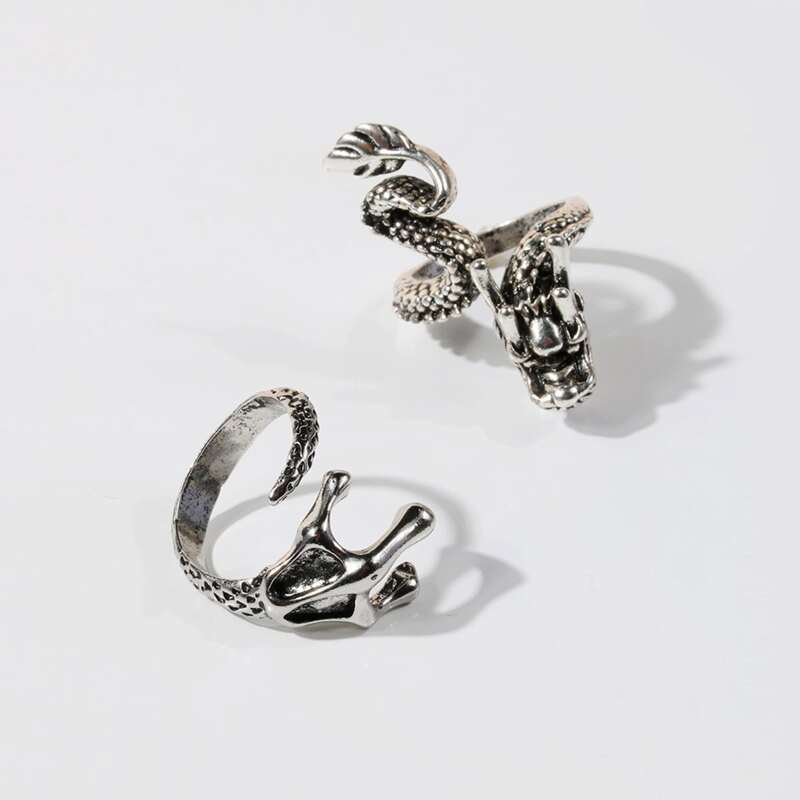 

2pcs Dragon & Claw Ring, Silver
