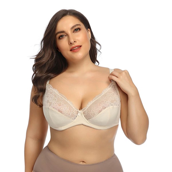 

Plus Contrast Lace Underwire Bra, Apricot